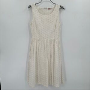Cath Kidston Ivory Eyelet Lace Dress US 2 UK 6 Sleeveless 100% Cotton Fit/Flare